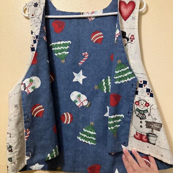 Vintage Handmade Snowman Pattern Button Up Holiday Vest Women's Size M/L - Picture 5 of 7